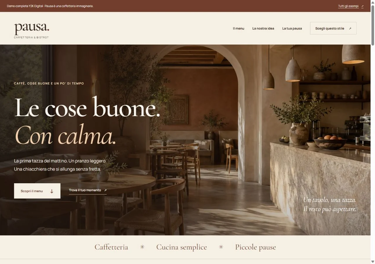 Pausa: schermata desktop del sito dimostrativo completo