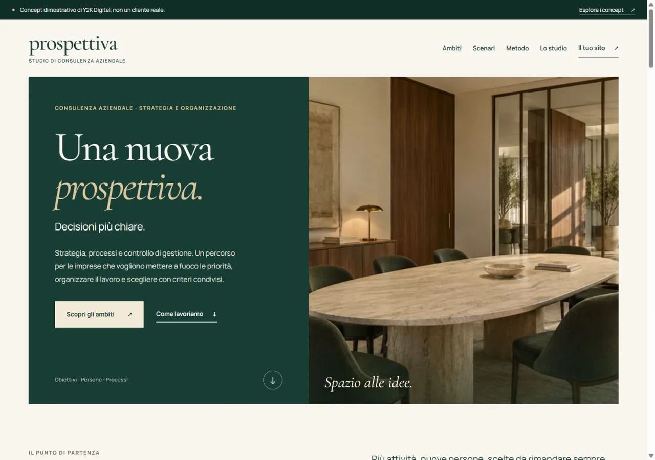 Prospettiva: schermata desktop del sito dimostrativo completo