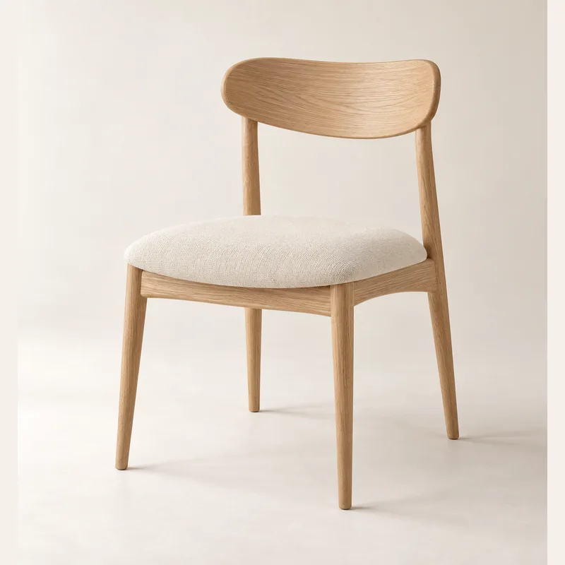Sedia in rovere chiaro con seduta e schienale imbottiti avorio