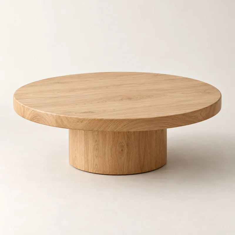 Tavolino rotondo in rovere chiaro con base cilindrica