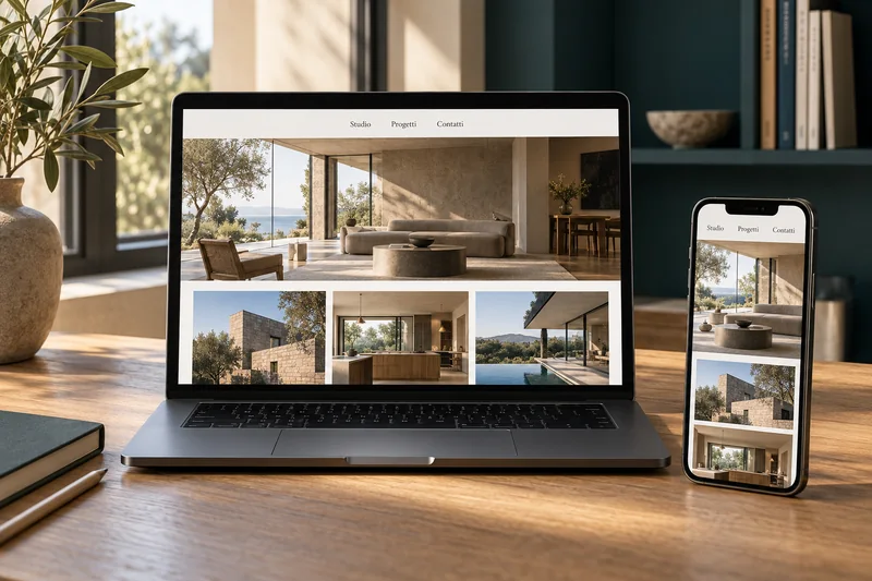 Illustrazione di un sito professionale su computer e smartphone
