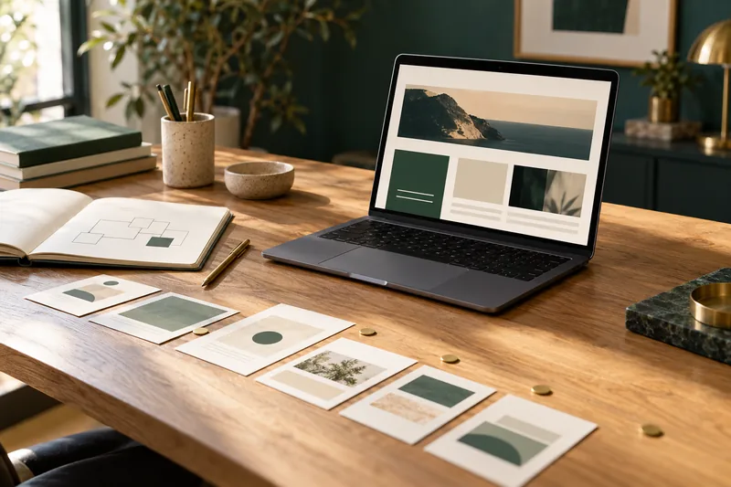 Illustrazione del lavoro SEO, con sito su laptop e struttura delle pagine su carta